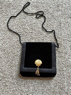 Black Velvet Crossbody Bag with Gold Shell Accent